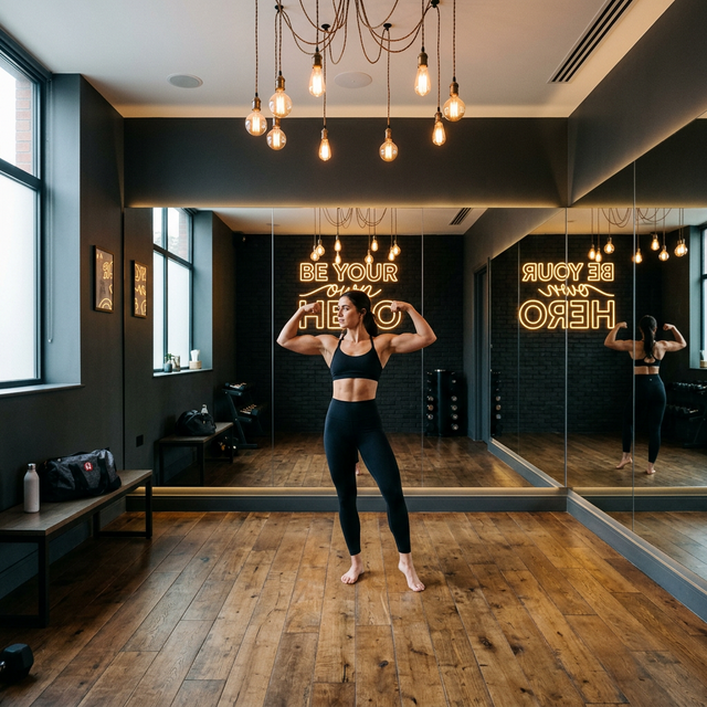 Professional posing room with mirrors and studio lighting